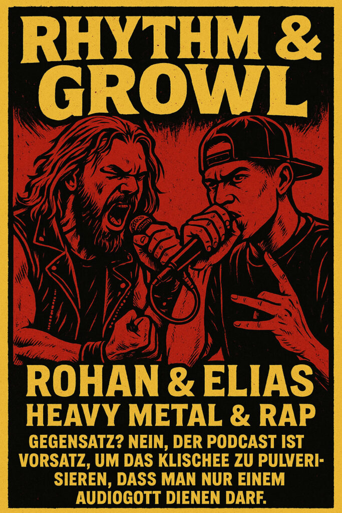 Rhythm & Growl Rohan & Elias. Heavy Metal & Rap. Gegensatz? Nein, der Podcast ist Vorsatz, um das Klischee zu pulverisieren, das man nur einem Audiogott dienen darf.